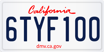 CA license plate 6TYF100