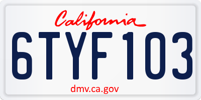 CA license plate 6TYF103