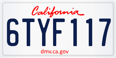 CA license plate 6TYF117