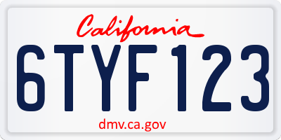 CA license plate 6TYF123