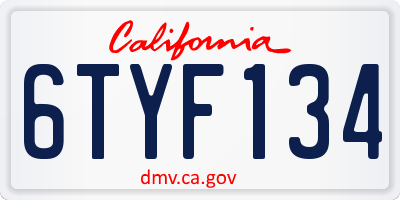 CA license plate 6TYF134
