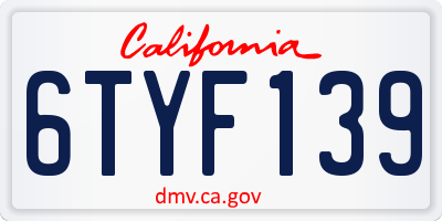 CA license plate 6TYF139
