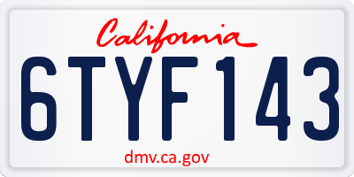 CA license plate 6TYF143