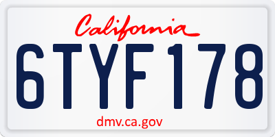 CA license plate 6TYF178