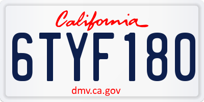 CA license plate 6TYF180
