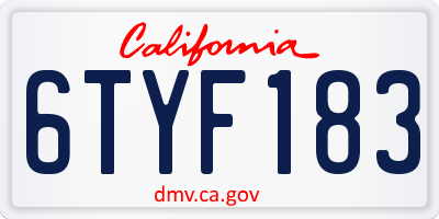 CA license plate 6TYF183