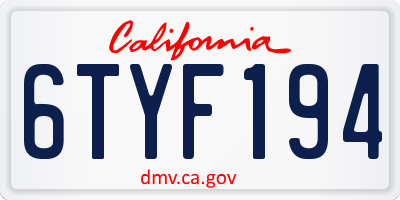 CA license plate 6TYF194