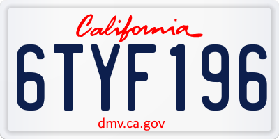 CA license plate 6TYF196