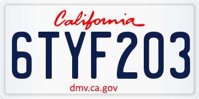 CA license plate 6TYF203