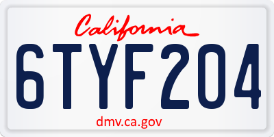 CA license plate 6TYF204