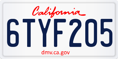CA license plate 6TYF205