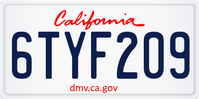 CA license plate 6TYF209