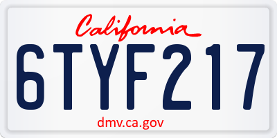 CA license plate 6TYF217