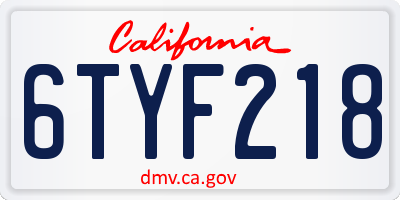 CA license plate 6TYF218