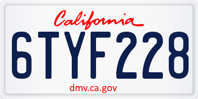 CA license plate 6TYF228