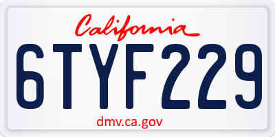 CA license plate 6TYF229
