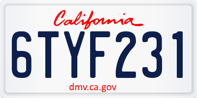 CA license plate 6TYF231