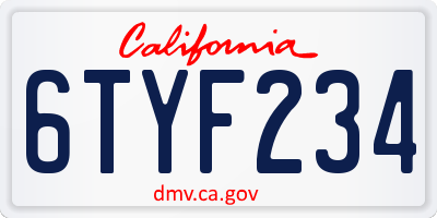 CA license plate 6TYF234