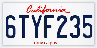 CA license plate 6TYF235