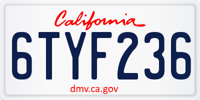 CA license plate 6TYF236