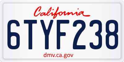 CA license plate 6TYF238
