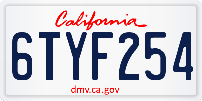 CA license plate 6TYF254