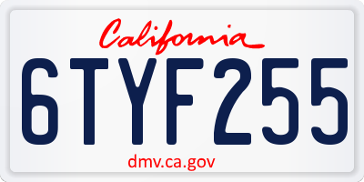 CA license plate 6TYF255