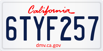 CA license plate 6TYF257