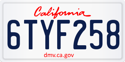 CA license plate 6TYF258