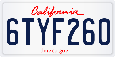 CA license plate 6TYF260