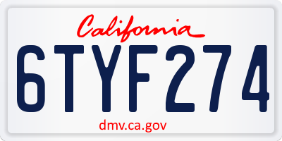CA license plate 6TYF274