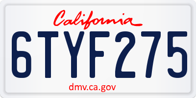 CA license plate 6TYF275