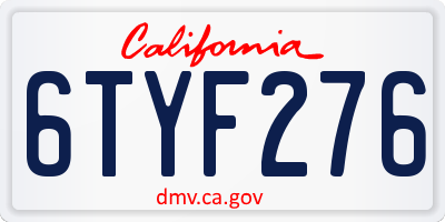 CA license plate 6TYF276