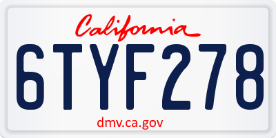 CA license plate 6TYF278