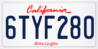 CA license plate 6TYF280