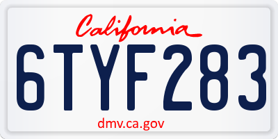 CA license plate 6TYF283