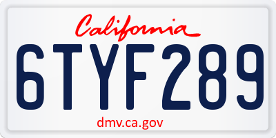 CA license plate 6TYF289