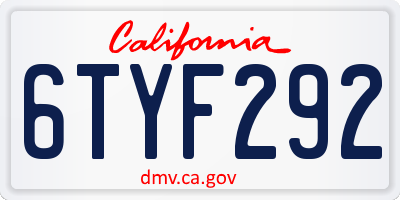 CA license plate 6TYF292