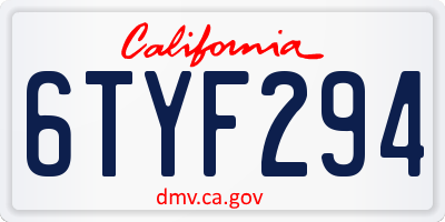CA license plate 6TYF294