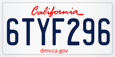 CA license plate 6TYF296