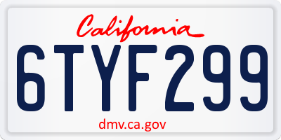 CA license plate 6TYF299