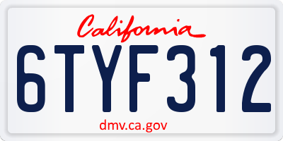 CA license plate 6TYF312