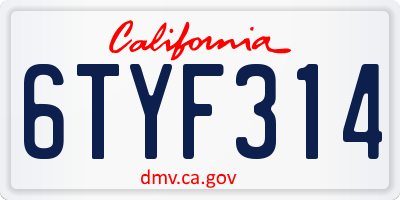 CA license plate 6TYF314