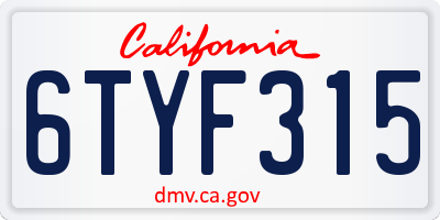 CA license plate 6TYF315