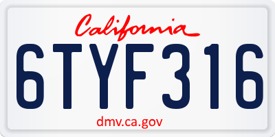 CA license plate 6TYF316