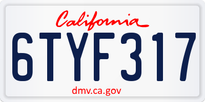 CA license plate 6TYF317