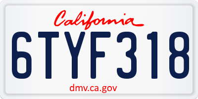 CA license plate 6TYF318