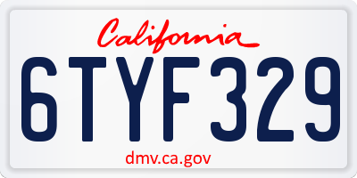 CA license plate 6TYF329