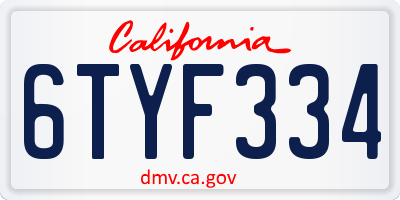CA license plate 6TYF334