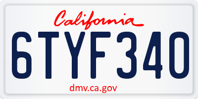 CA license plate 6TYF340